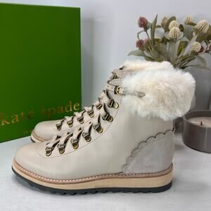 Kate Spade New York Maira Leather Faux Fur Cuff Boot Off White Women 8M Tried On
